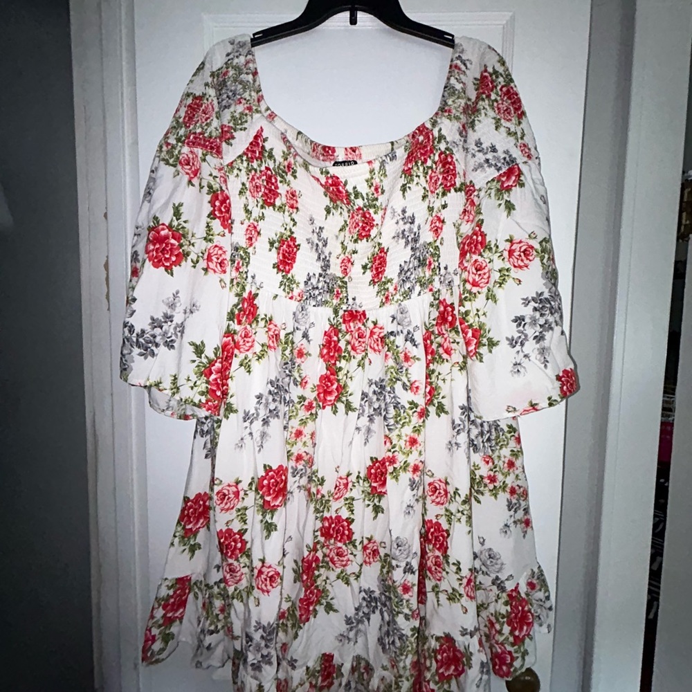 Plus size white floral dress